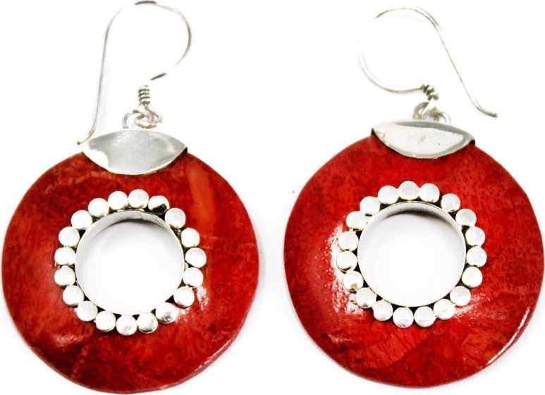 Lovrin Kolczyki srebrne Koral - Srebrne koło