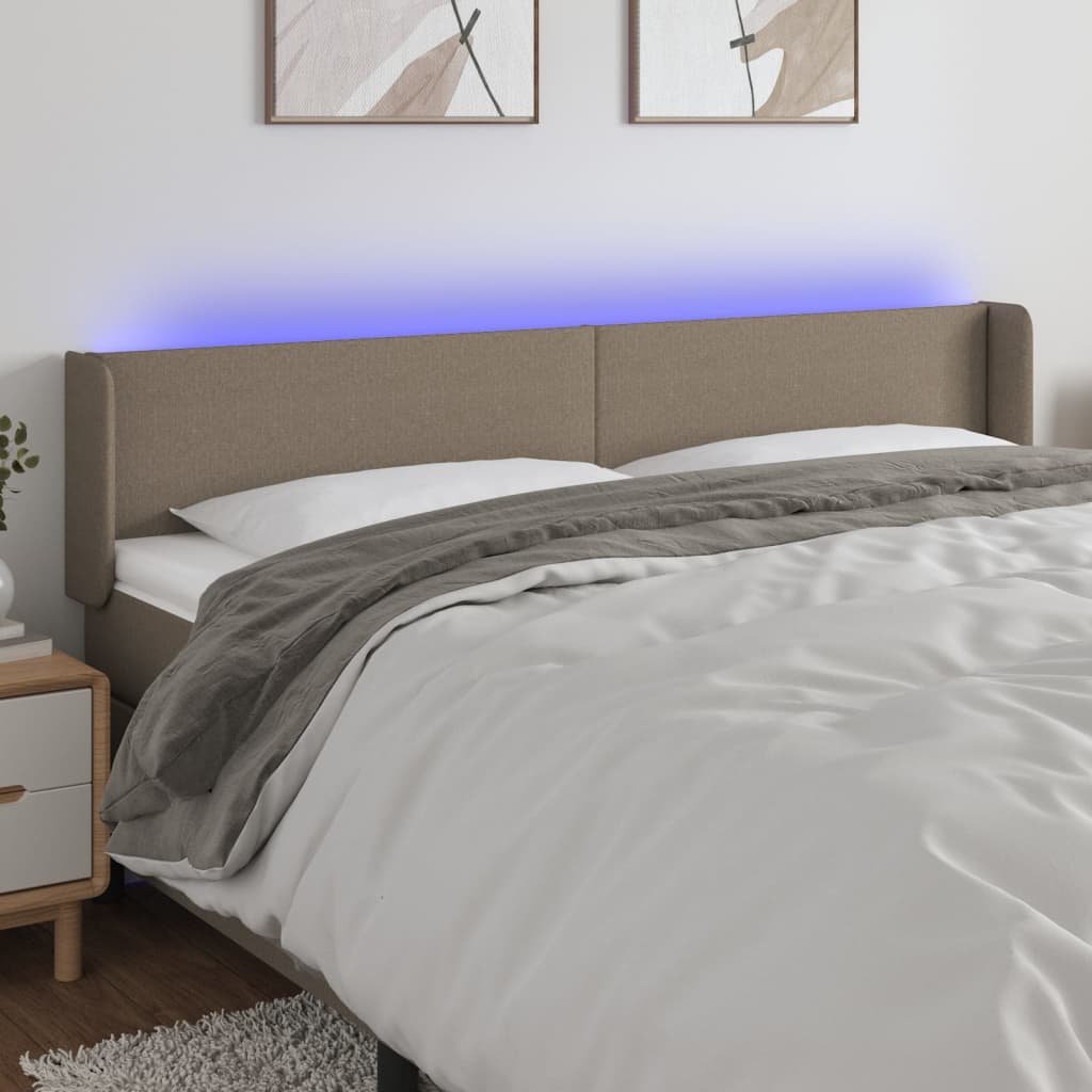 vidaXL Zagłówek do łóżka z LED, taupe, 203x16x78/88 cm, tkanina