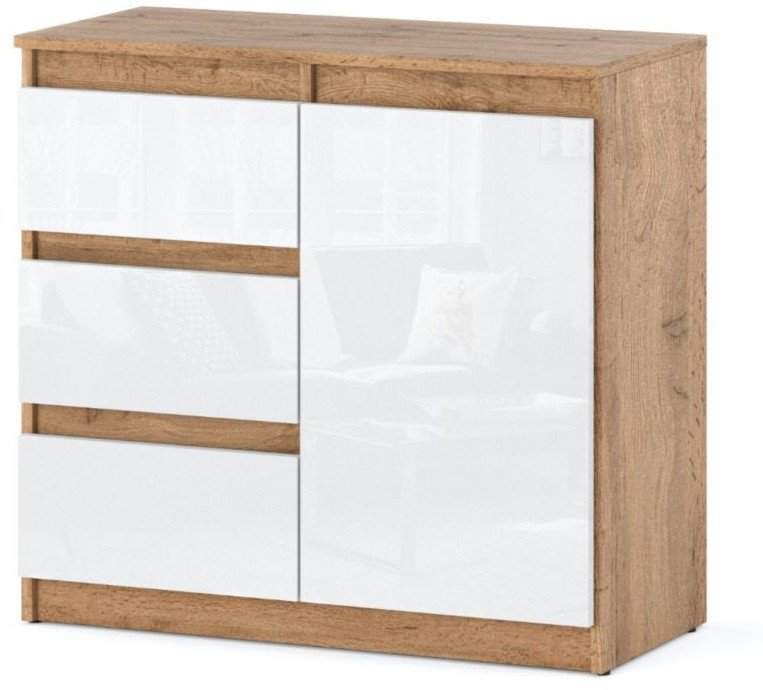 Komoda Młodzieżowa 80cm Agnes 3 Szuflady Do Sypialni Wotan Biała Połysk