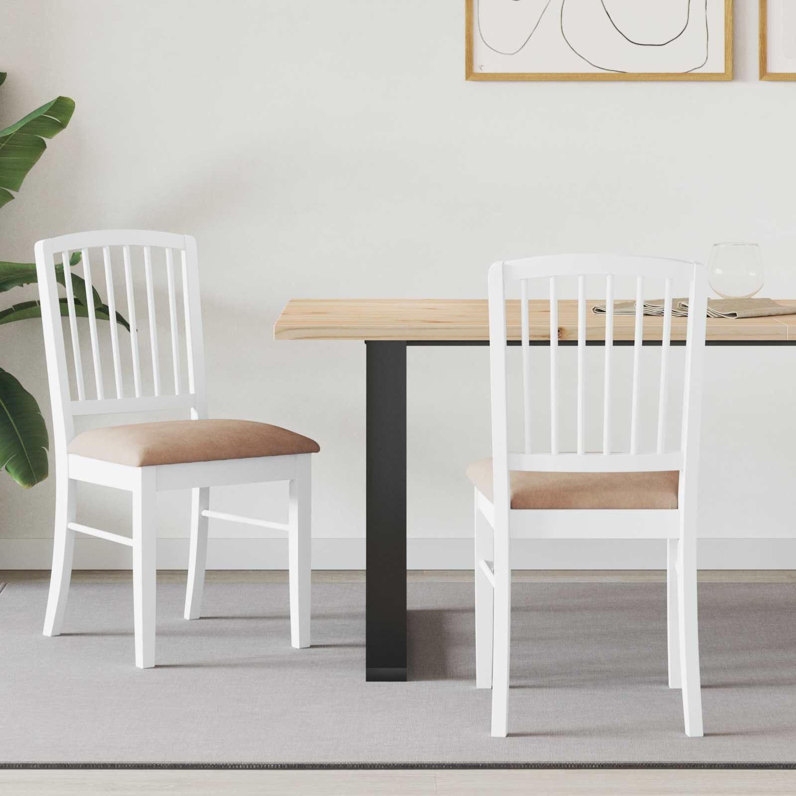 vidaXL Krzesła jadalne 2 pcs Biały 50 x 52,5 x 91 cm Drewno Gumowe