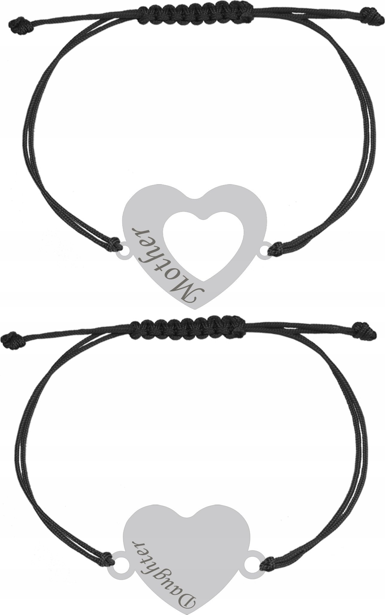 Radziszewska Jewellery Bransoletka Srebrna dla Mamy i Córki Serce Srebro 925 Grawer Sznurek