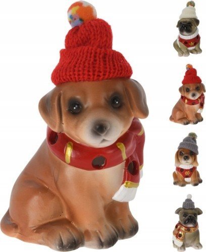 Koopman Figurka świąteczna LED piesek w czapce 12 cm