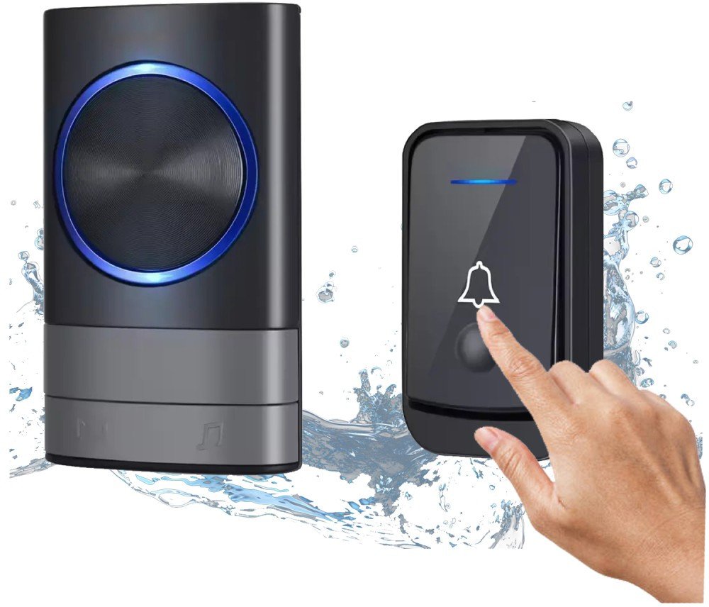 Bezprzewodowy dzwonek wodoodporny do drzwi, czarny