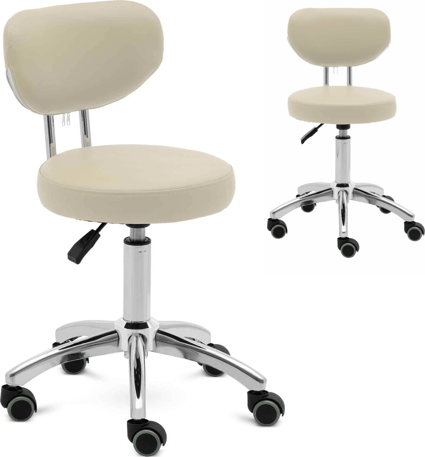 Physa Krzesło kosmetyczne obrotowe z oparciem na kółkach 46-60 cm ASCONA - ciemny beż Krzesło kosmetyczne obrotowe z oparciem na kółkach 46-60 cm ASCO