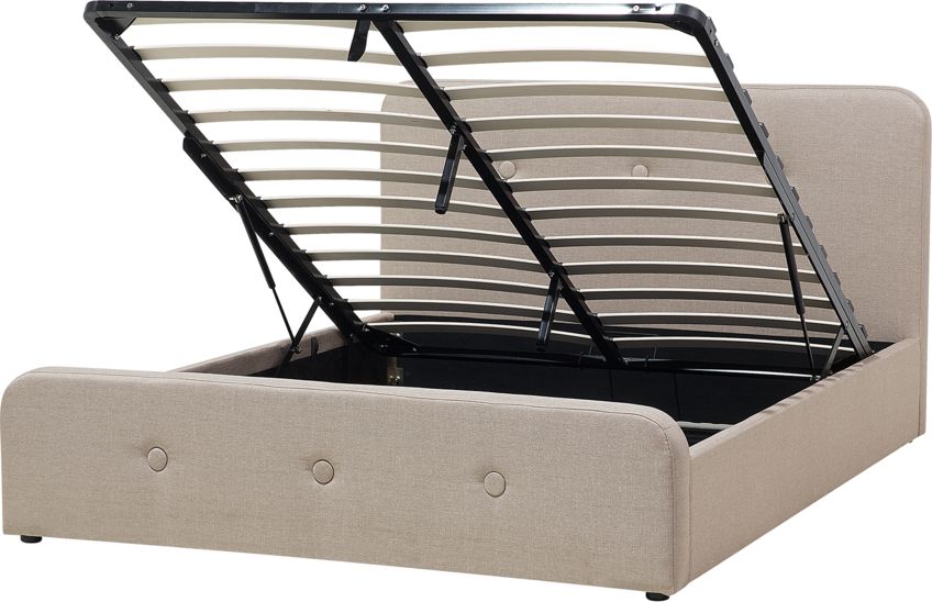 Beliani Łóżko z pojemnikiem tapicerowane 160 x 200 cm beżowe RENNES