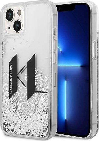 Karl Lagerfeld Etui Karl Lagerfeld Liquid Glitter Big KL HardCase do iPhone 14 srebrne