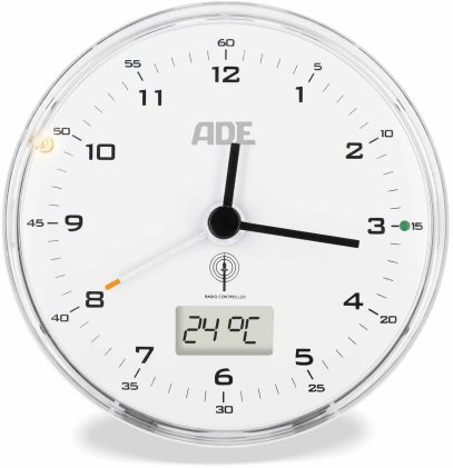 ADE Zegar z termometrem, średnica 8 x 4 cm, biały