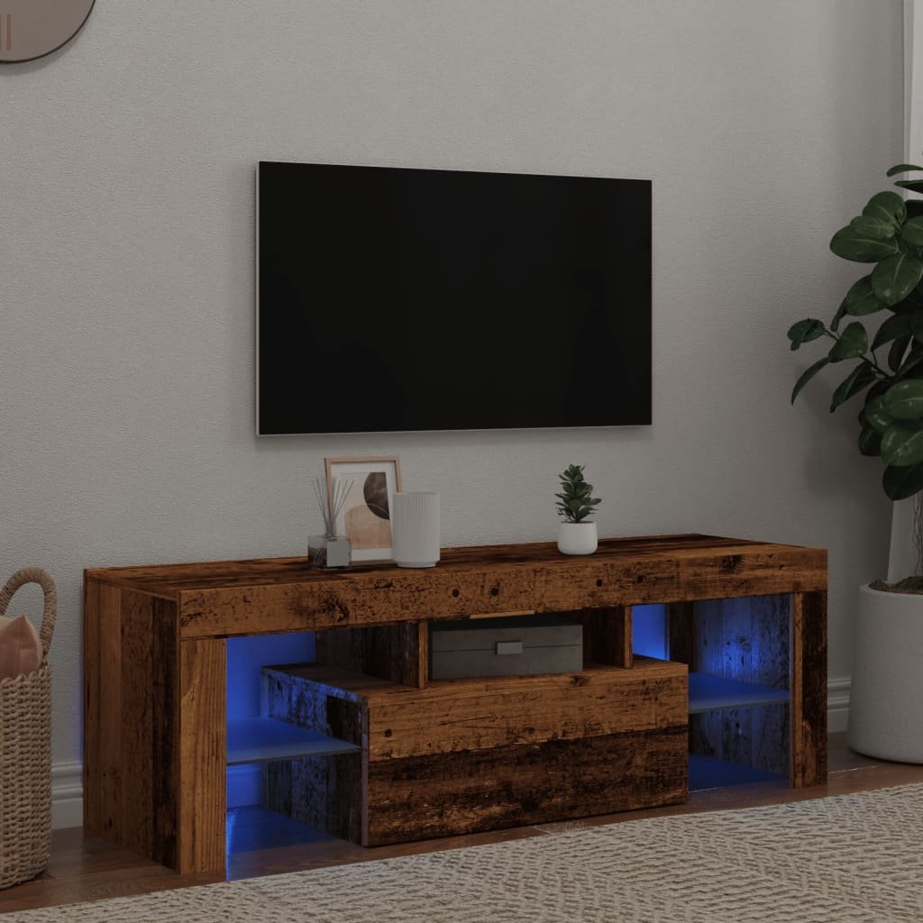 vidaXL Szafka pod TV z oświetleniem LED, stare drewno, 120x36,5x40 cm