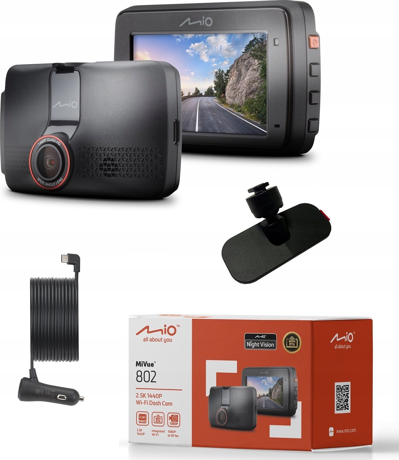 Mio Mio MiVue 802 Quad HD Wi-Fi Bateria, USB Czarny