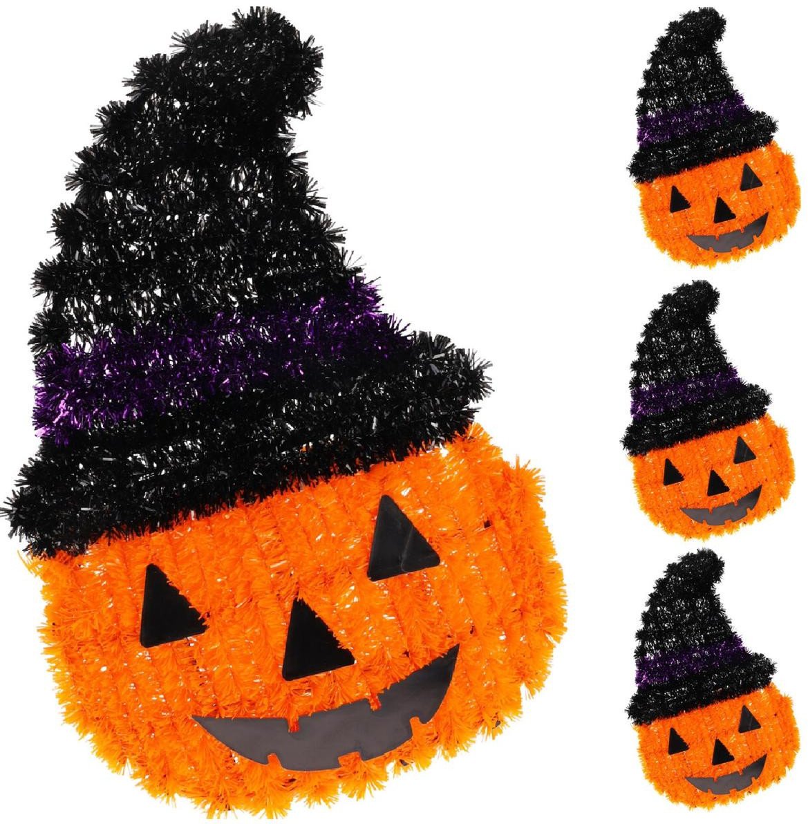 FIGURKA DEKORACYJNA DYNIA 35CM HALLOWEEN FIOLETOWY PASEK
