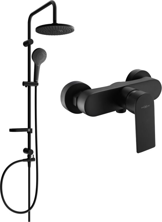 Zestaw prysznicowy Mexen Mexen Erik zestaw prysznicowy natynkowy z deszczownicą i baterią prysznicową Royo, czarny - 72240205-70