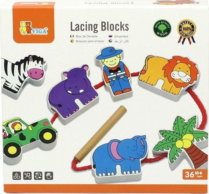 Viga Viga Drewniana Sznorowanka Nawlekanka Przeplatanka Klocki Zoo