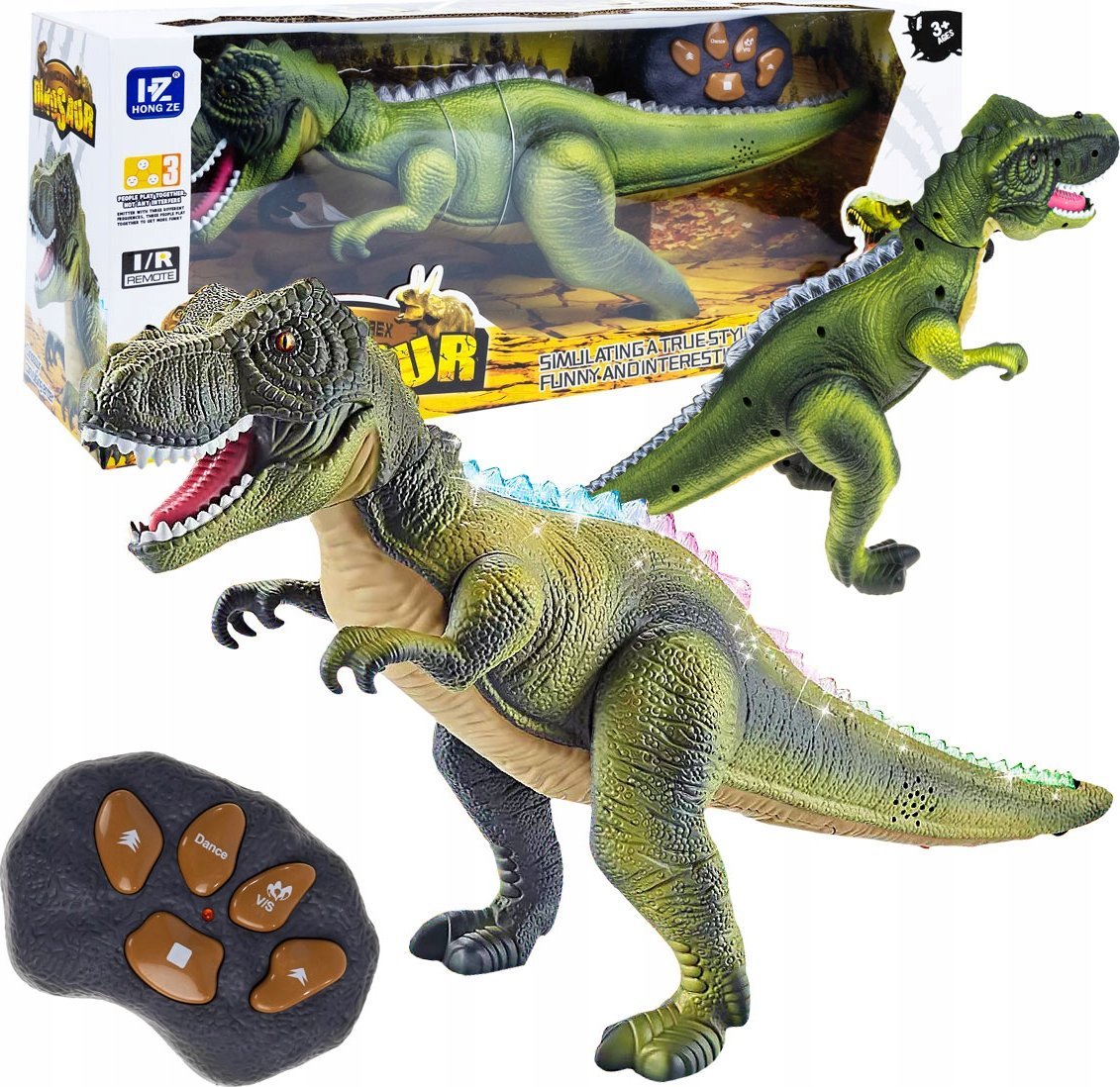 Interaktywny Zdalnie Sterowany Dinozaur Chodzi Led Dla Dzieci Dźwięk