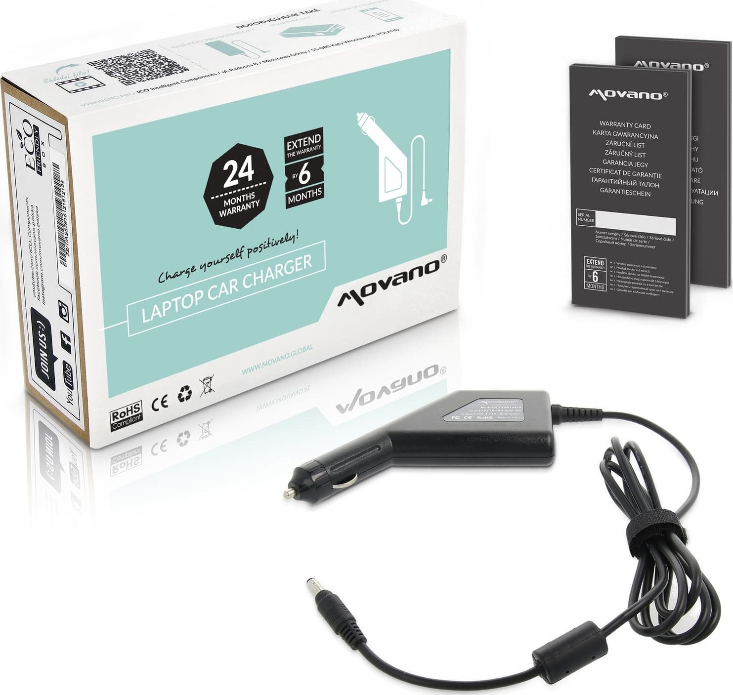 Zasilacz do laptopa Movano Zasilacz samochodowy 19.5v 3.34a (7.4x5.0 pin) 65W do Dell