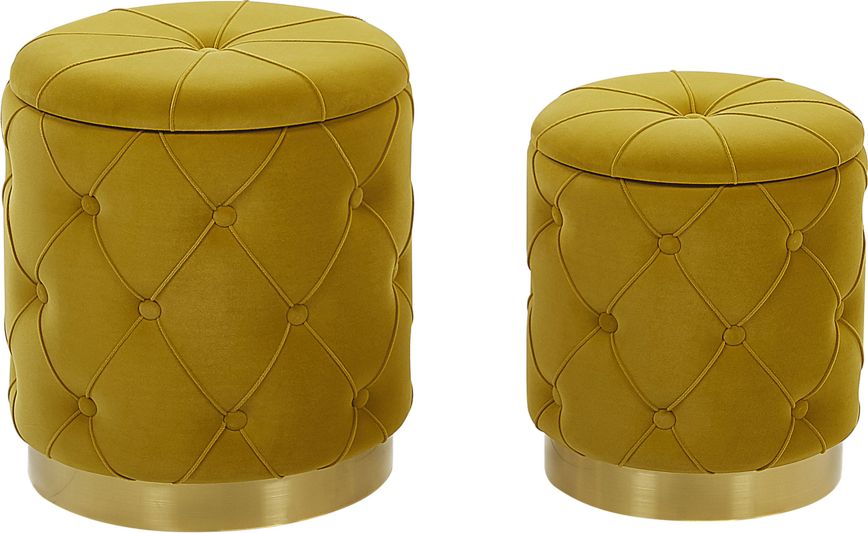 Beliani Zestaw 2 pufów ze schowkiem musztardowy PUEBLO