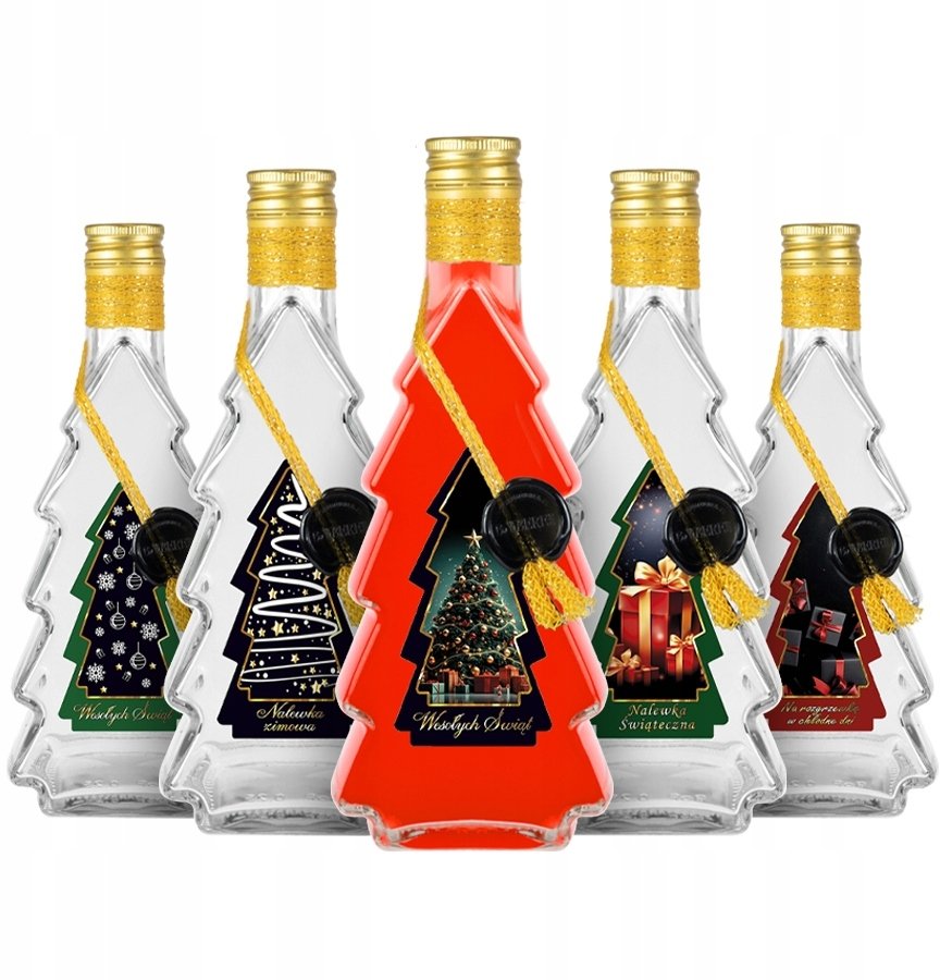 5x Butelki szklane CHOINKA 500ml ZDOBIONA SZNURKIEM ŚWIĄTECZNA butelka