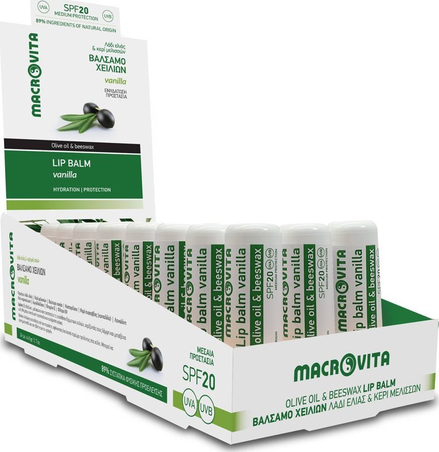 Macrovita MACROVITA pomadka do ust z oliwą z oliwek i woskiem pszczelim SPF20 WANILIA 4.8g
