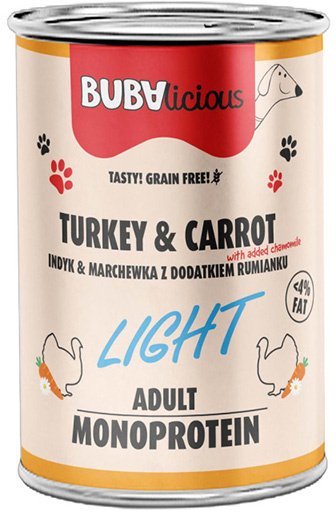 BUBAlicious mokra karma dla psa LIGHT indyk 400 g