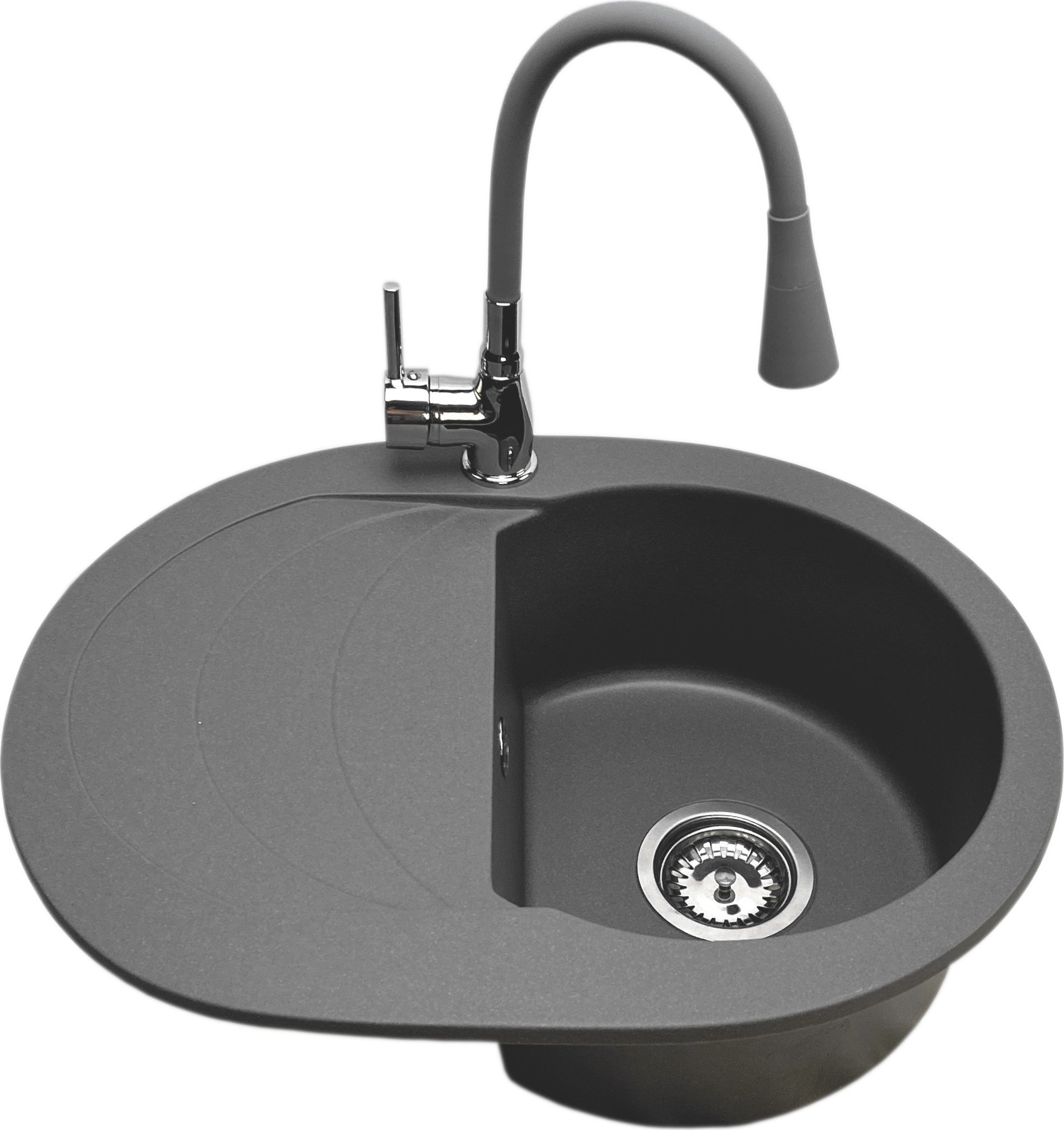 Zlewozmywak PREHNIT Zlewozmywak jednokomorowy z ociekaczem VIGOR szary z lewym ociekaczem + bateria LAGUNA