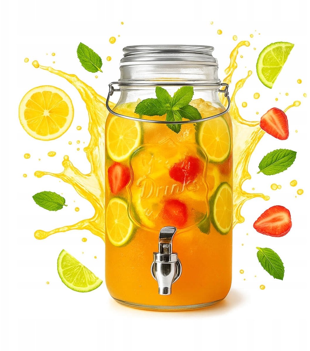 SŁÓJ z Kranem 4L Szklany na Lemoniadę Sok Wodę Dyspenser do Wody grill