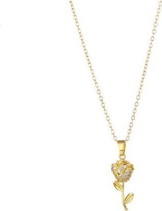 OTIEN Naszyjnik złoty serce róża cyrkonie stal chirurgiczna