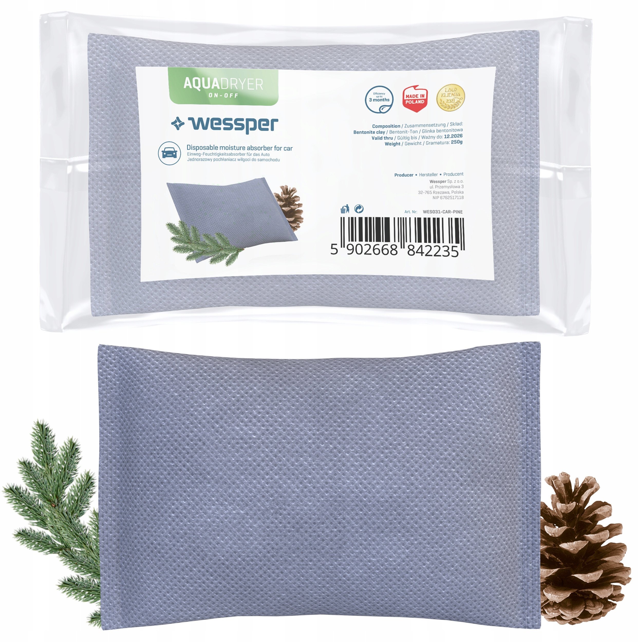 Jednorazowy pochłaniacz wilgoci do auta Wessper Aquadryer One - Off Sosna (WES031-CAR-PINE)