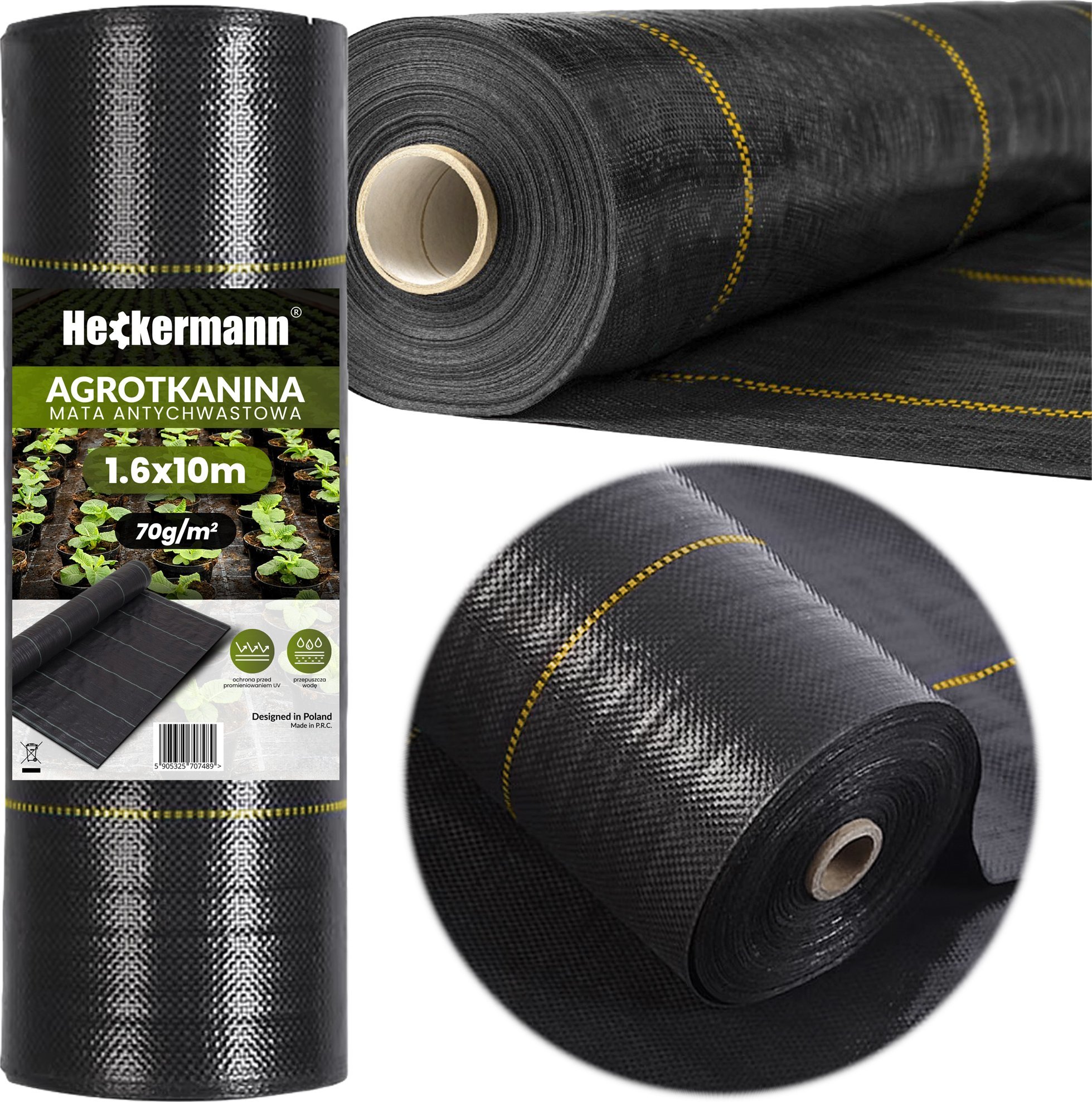 Agrotkanina Heckermann 1,6x50m 70g/m2 Czarno-żółta