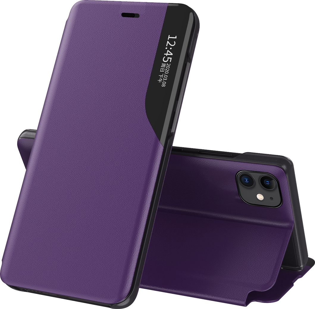 Hurtel Eco* Leather View Case elegancki futerał etui z klapką i funkcją podstawki iPhone 13 Pro fioletowy