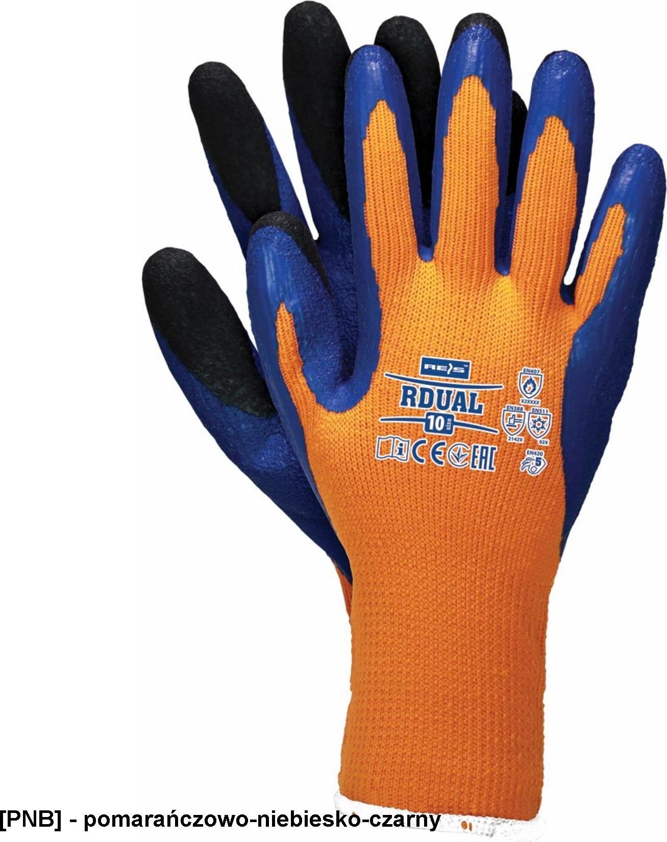 R.E.I.S. RDUAL - Rękawice ochronne, ocieplane, powlekane odporne na temperaturę do 250C - pomarańczowo-niebiesko-czarny