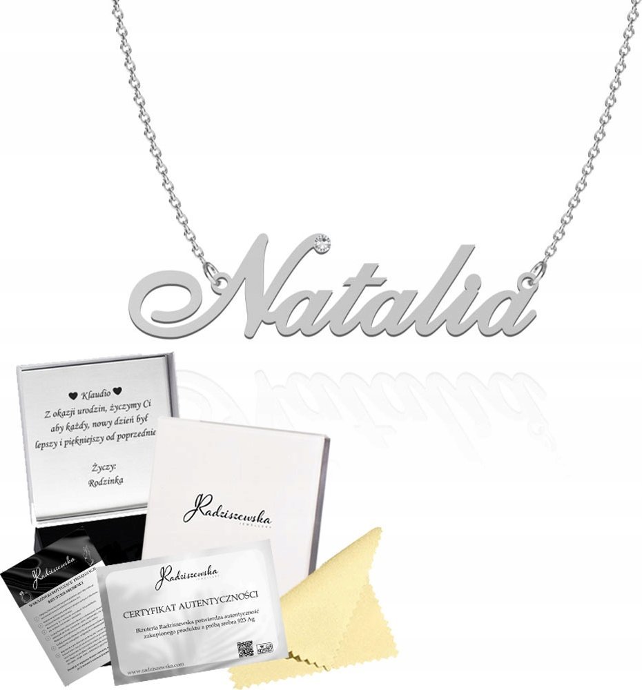 Radziszewska Jewellery Naszyjnik Srebrny z imieniem NATALIA Łańcuszek 925 Prezent DEDYKACJA GRATIS
