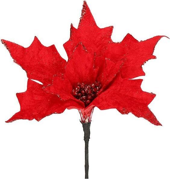 Springos Gwiazda betlejemska, sztuczny kwiat, poinsecja czerwona z brokatem UNIWERSALNY