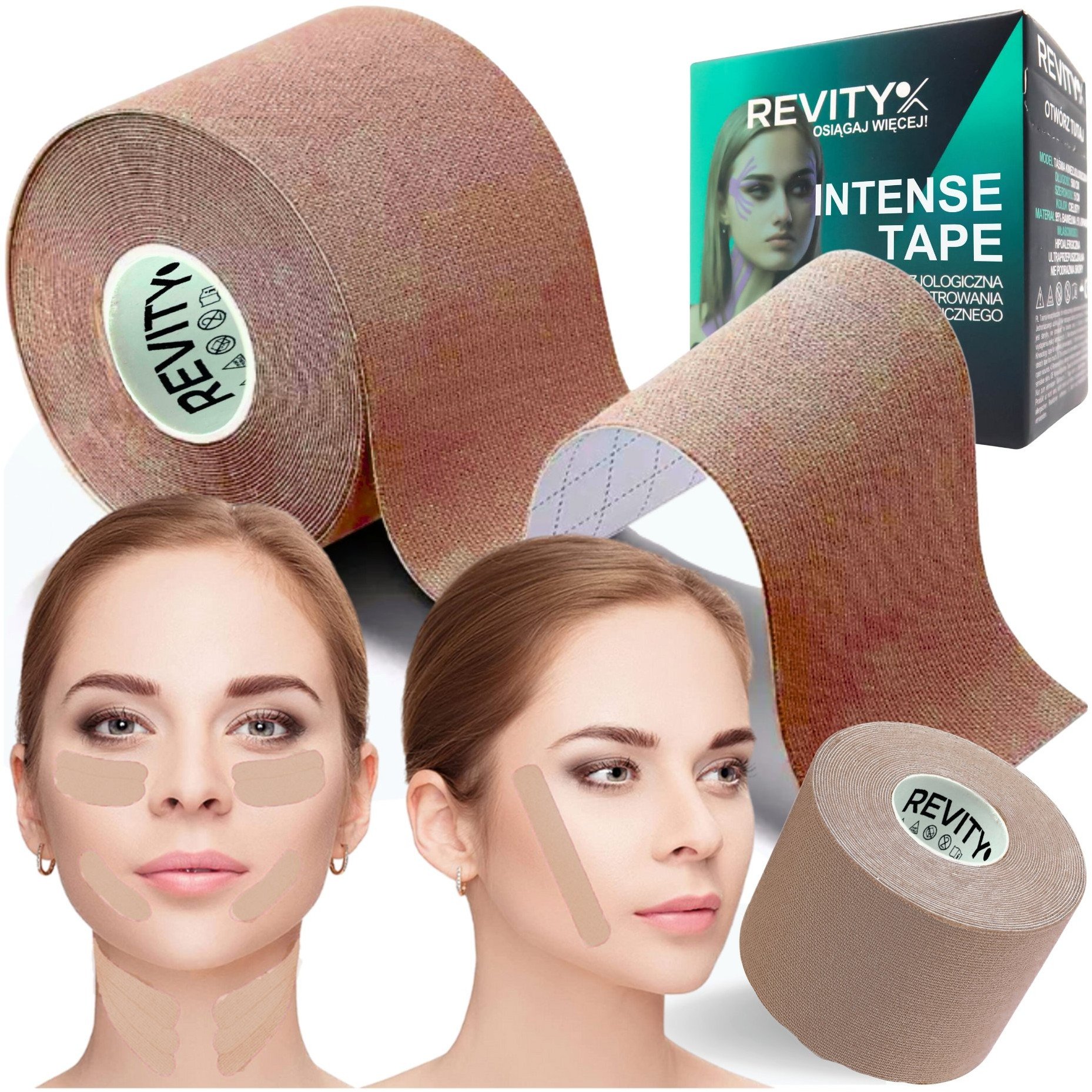 Taśma kinezjologiczna do twarzy i biustu medyczna Revity kinesio tape 5 cm x 5 m 1 szt.