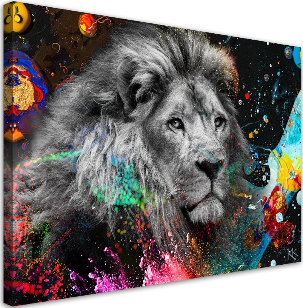 Feeby Obraz na płótnie, Lew na kolorowym tle - 120x80