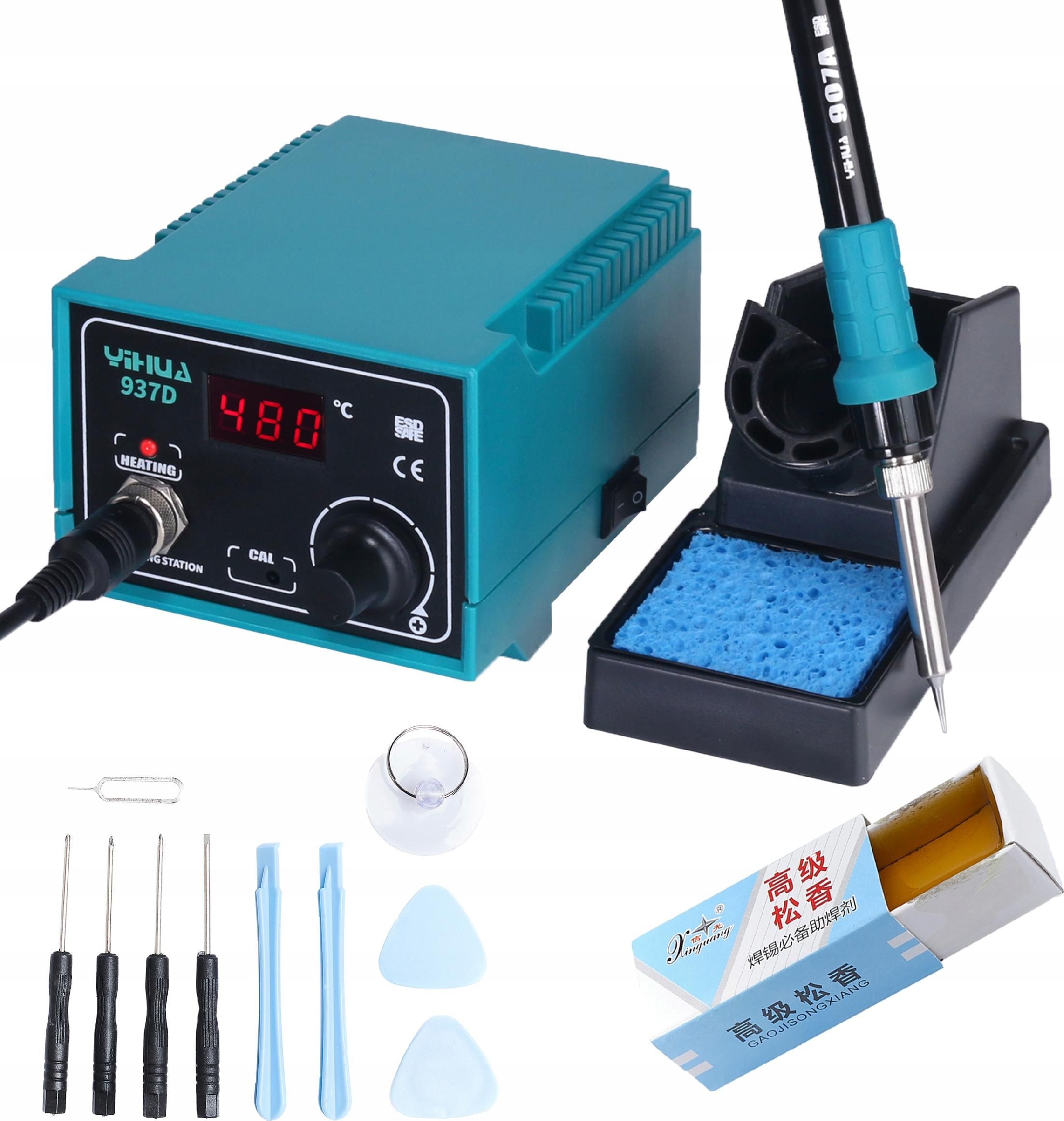 Techrebal Stacja lutownicza Yihua 937D + Zestaw narzędzi GSM 10w1 + Pasta / kalafonia przeciw utlenianiu