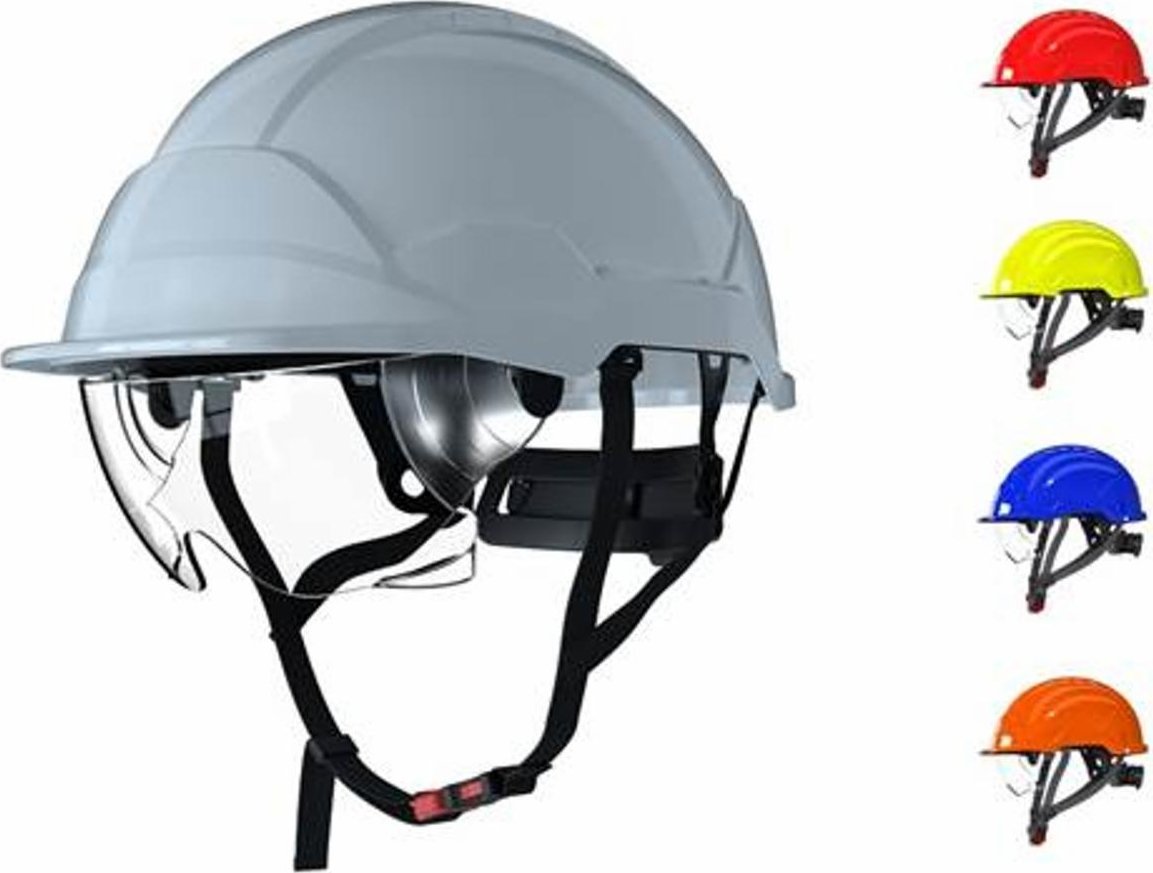 Ardon Hełm PAB WH1-C D1080 - Kask dla elektryków ze zintegrowanymi niepalnymi okularami (D1080), 6 punkotowa więźba, ABS, - pomarańczowy - 52-63 cm