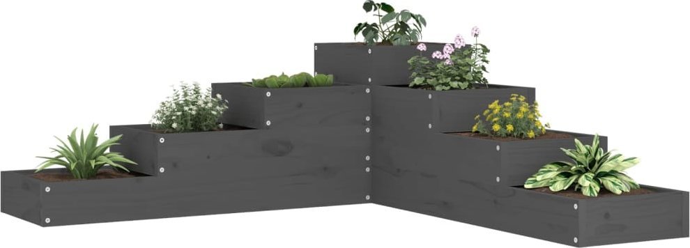 vidaXL Donica ogrodowa, 4-poziomowa, 106x104,5x36 cm, szara, sosnowa