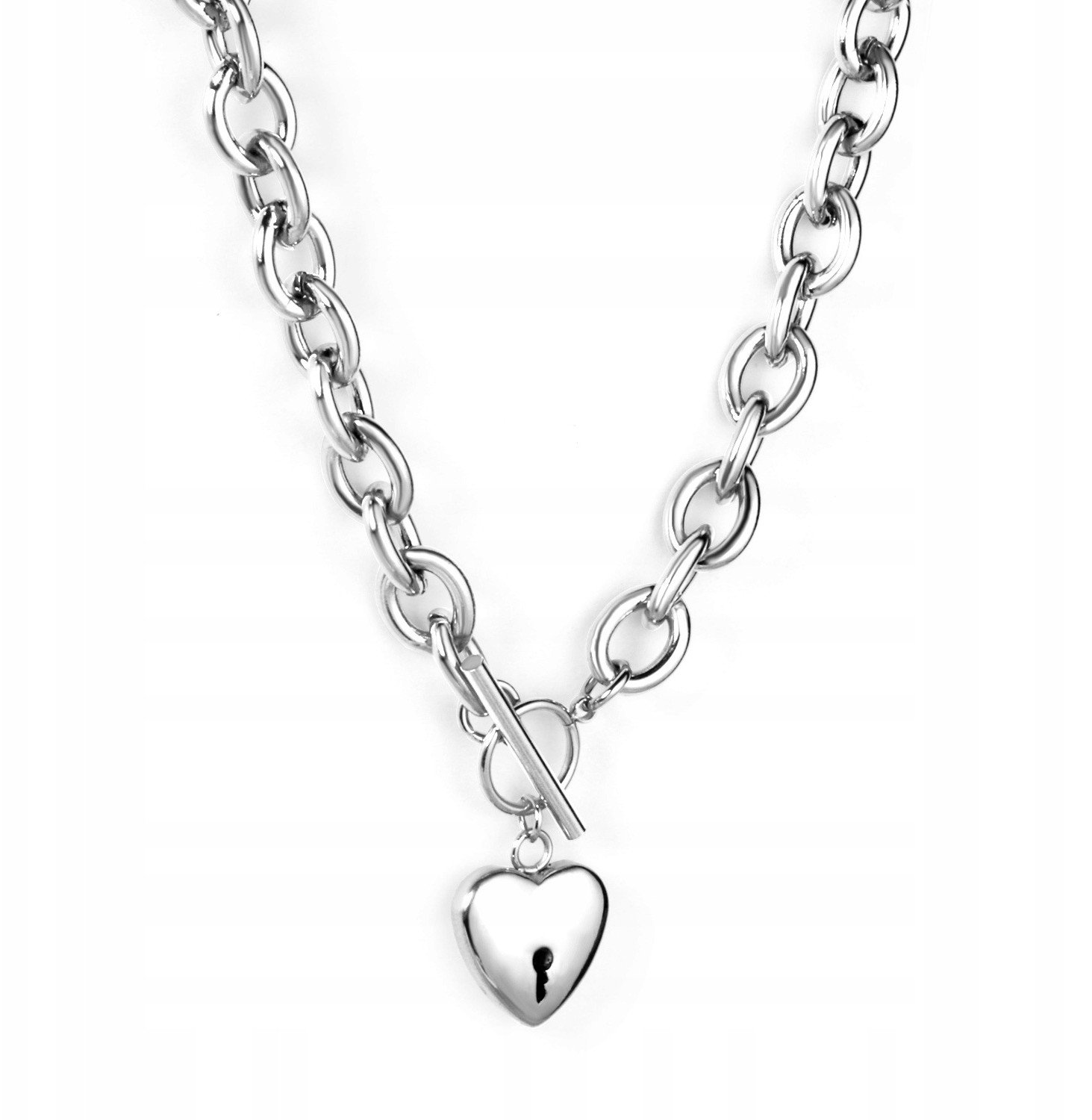 NASZYJNIK SREBRNY Piękny SERCE KLUCZYK Łańcuszek MODNY Elegancja Szyk 45 cm