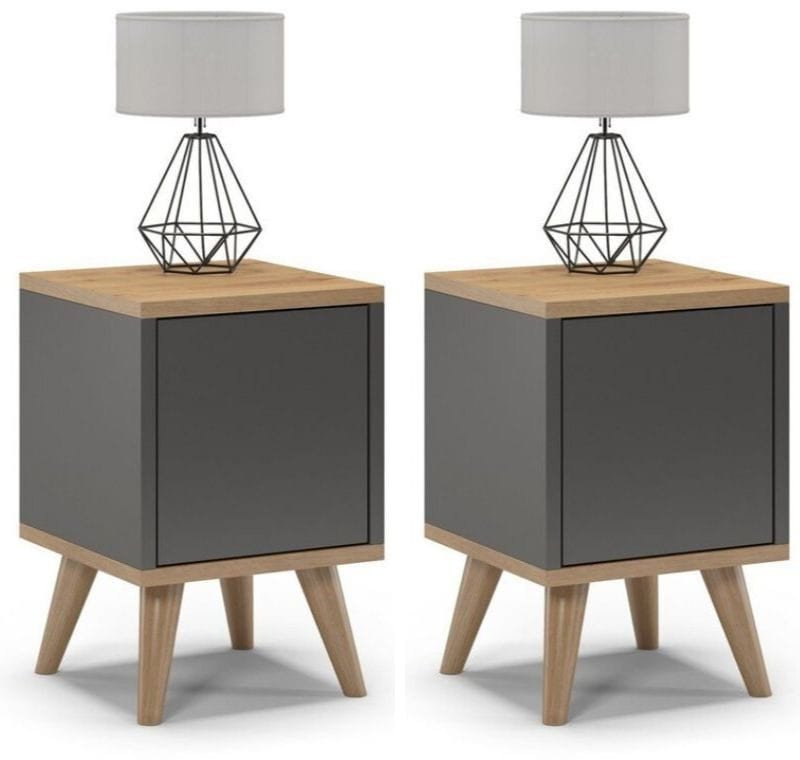 Szafki nocne na nóżkach, zamknięte, SKAND, 30x30x45 cm, grafit, dąb, mat | TYLETEGOTU