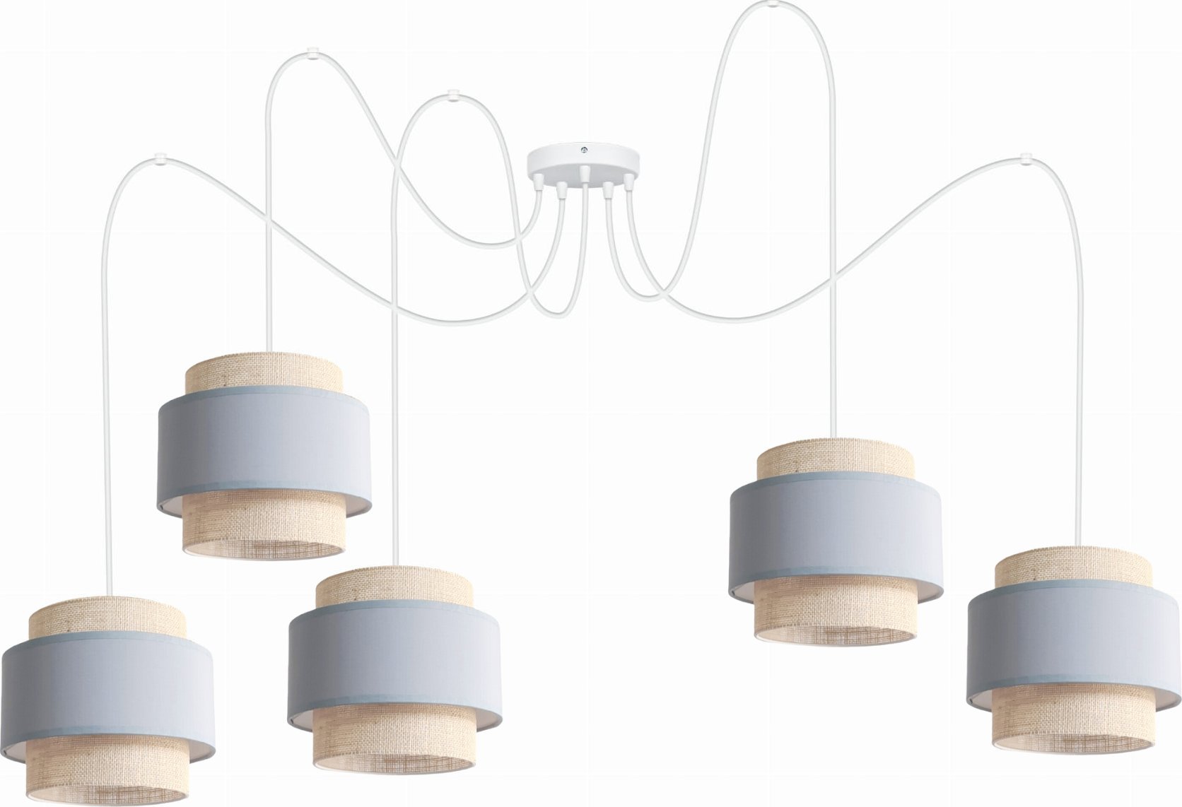 Lampa wisząca Solar Lampa wisząca sufitowa pająk BOHO len i szary 5 żarówek