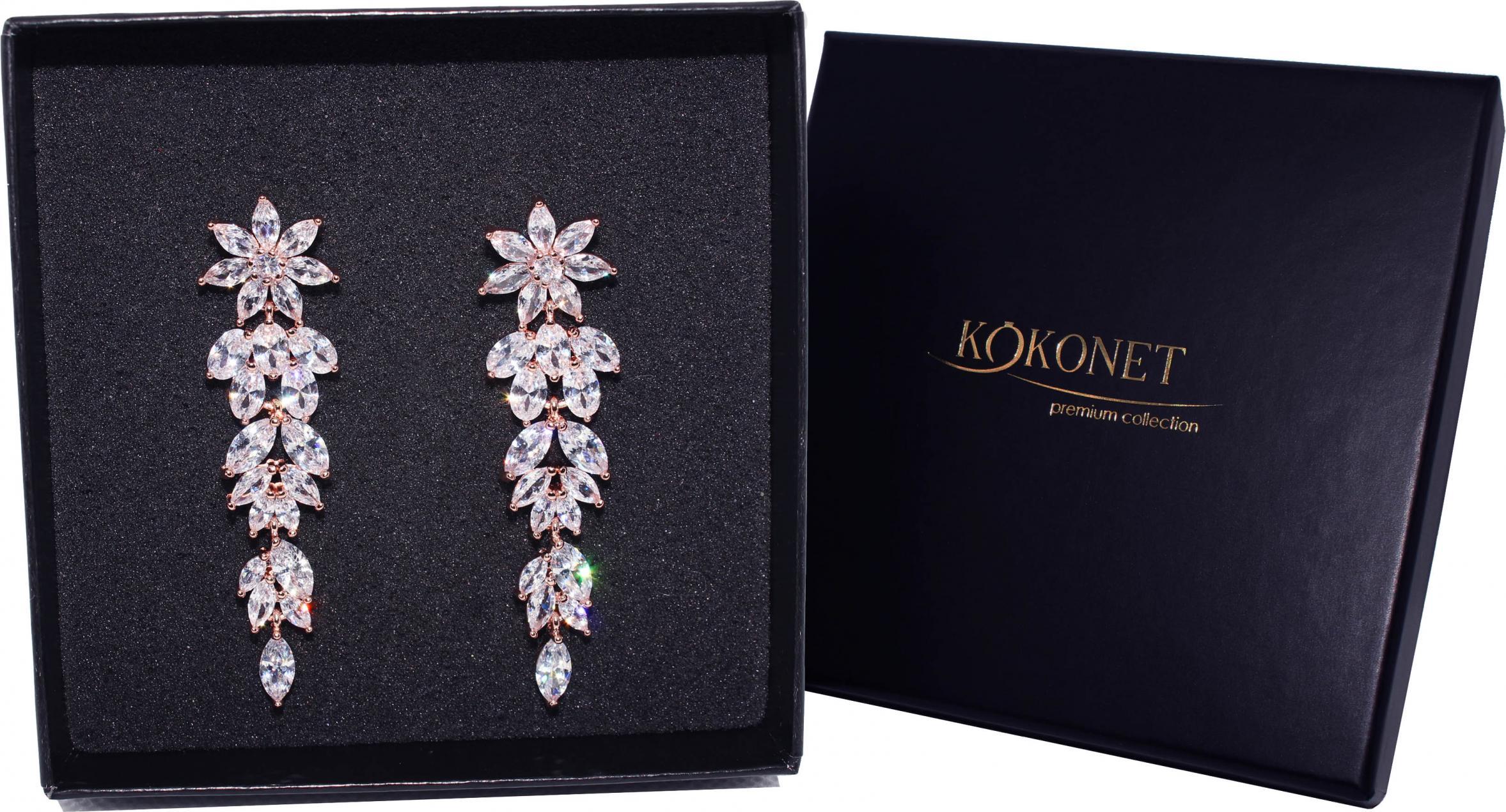 KOKONET kolczyki PIĘKNE listki ROSE ślubne AAA DŁUGIE glam