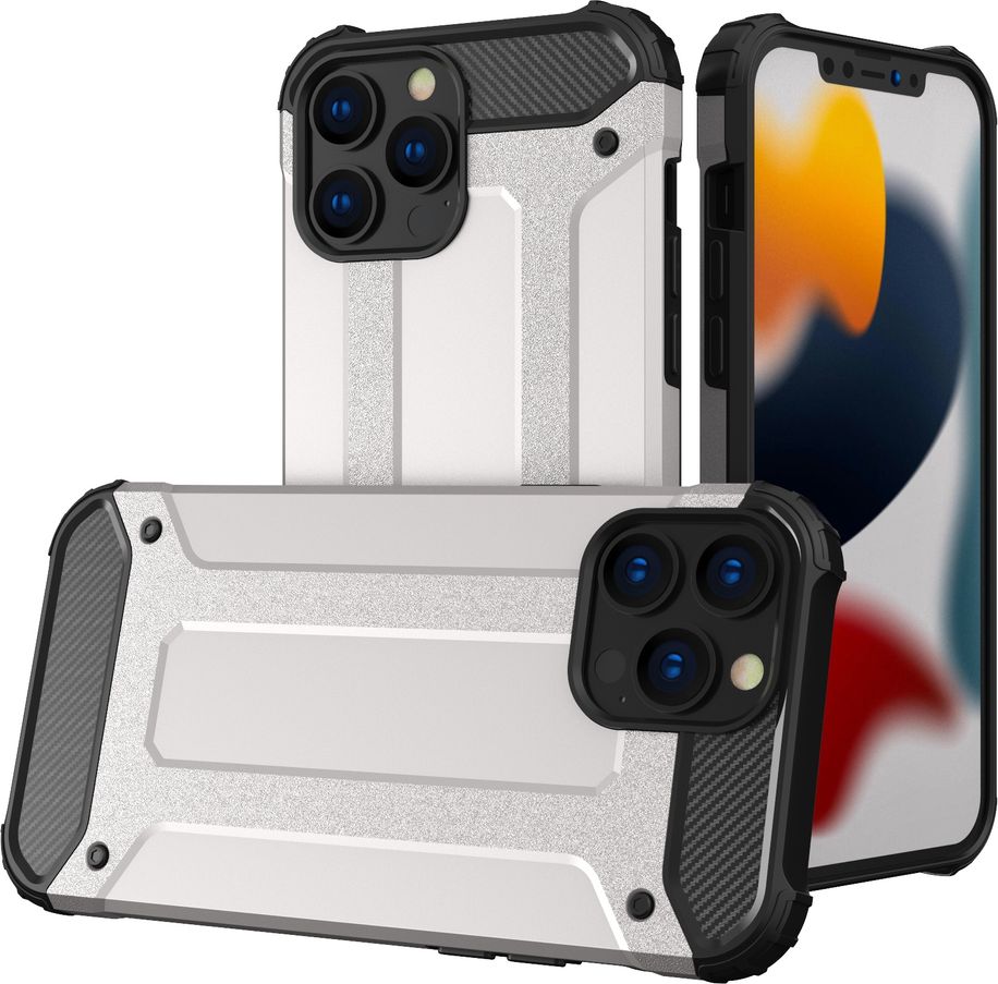 Hurtel Hybrid Armor pancerne hybrydowe etui pokrowiec iPhone 13 Pro srebrny