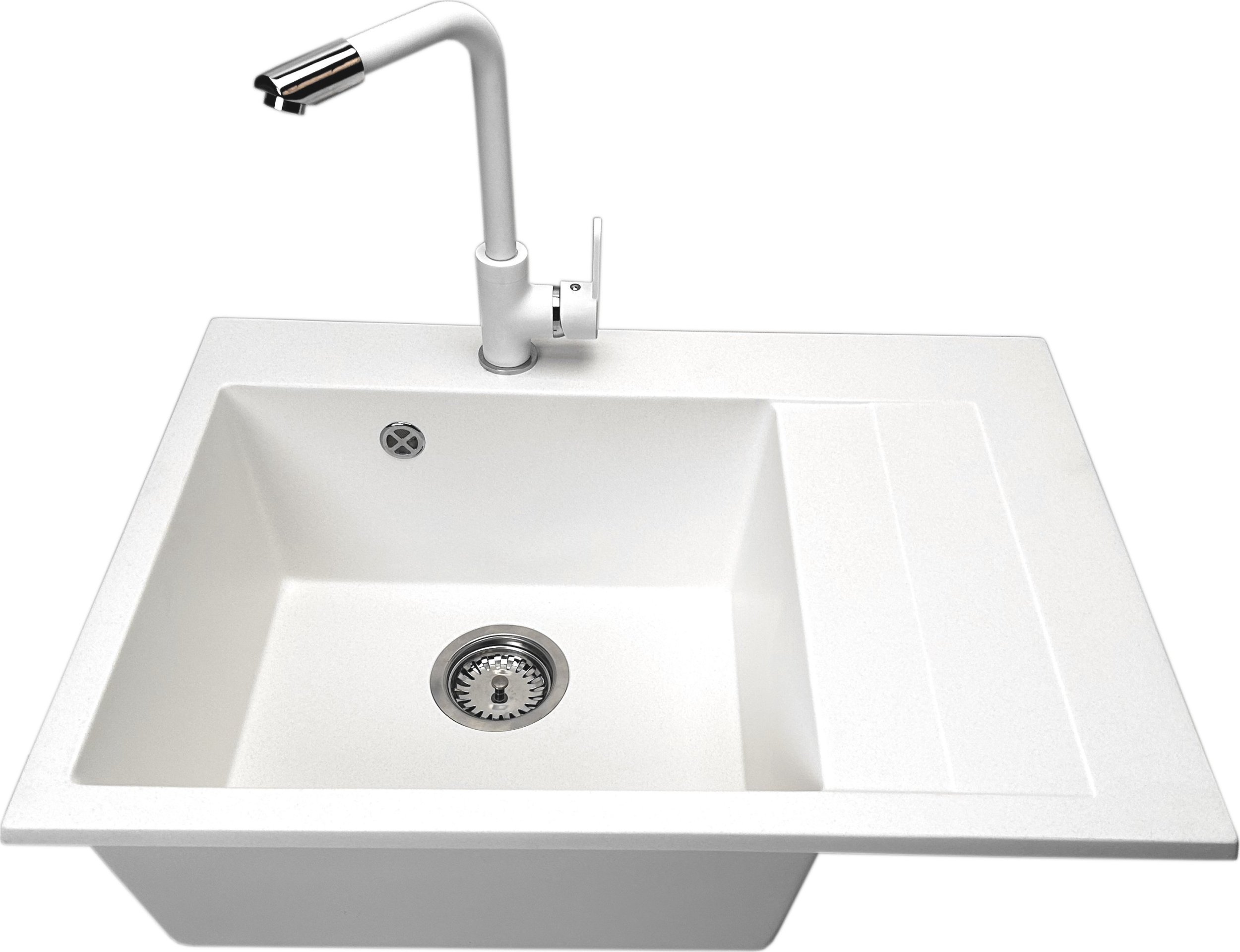 Zlewozmywak PREHNIT Zlewozmywak jednokomorowy z ociekaczem LOBSTER biały + bateria MOVE