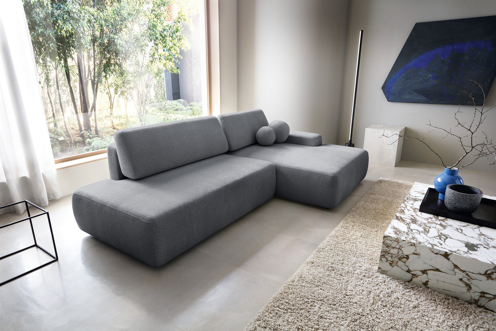 Narożnik OLMI O prawostronny Raven 18 grafitowy ciemny szary funkcja spania + poduszki