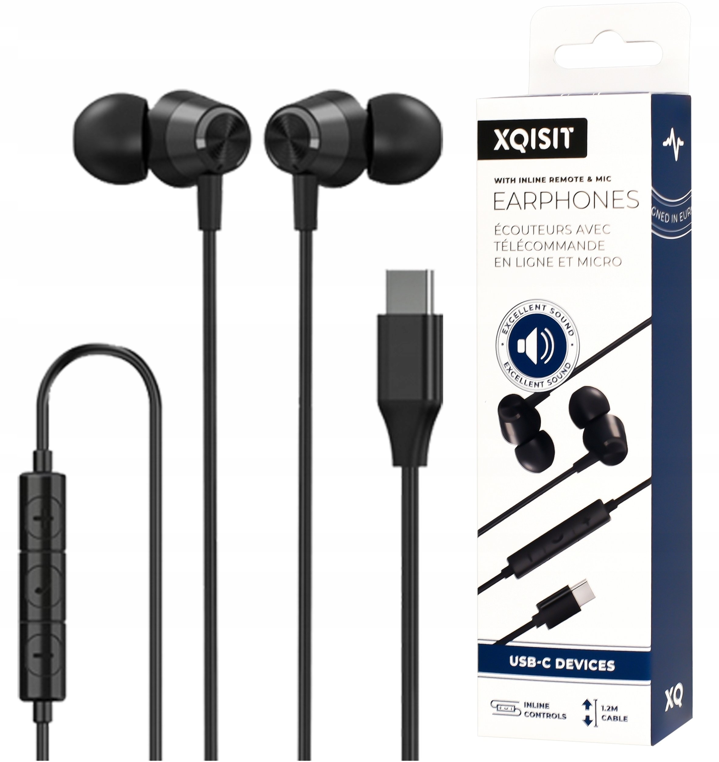 SŁUCHAWKI PRZEWODOWE DOKANAŁOWE USB TYP-C Z MIKROFONEM PILOTEM 1.2m