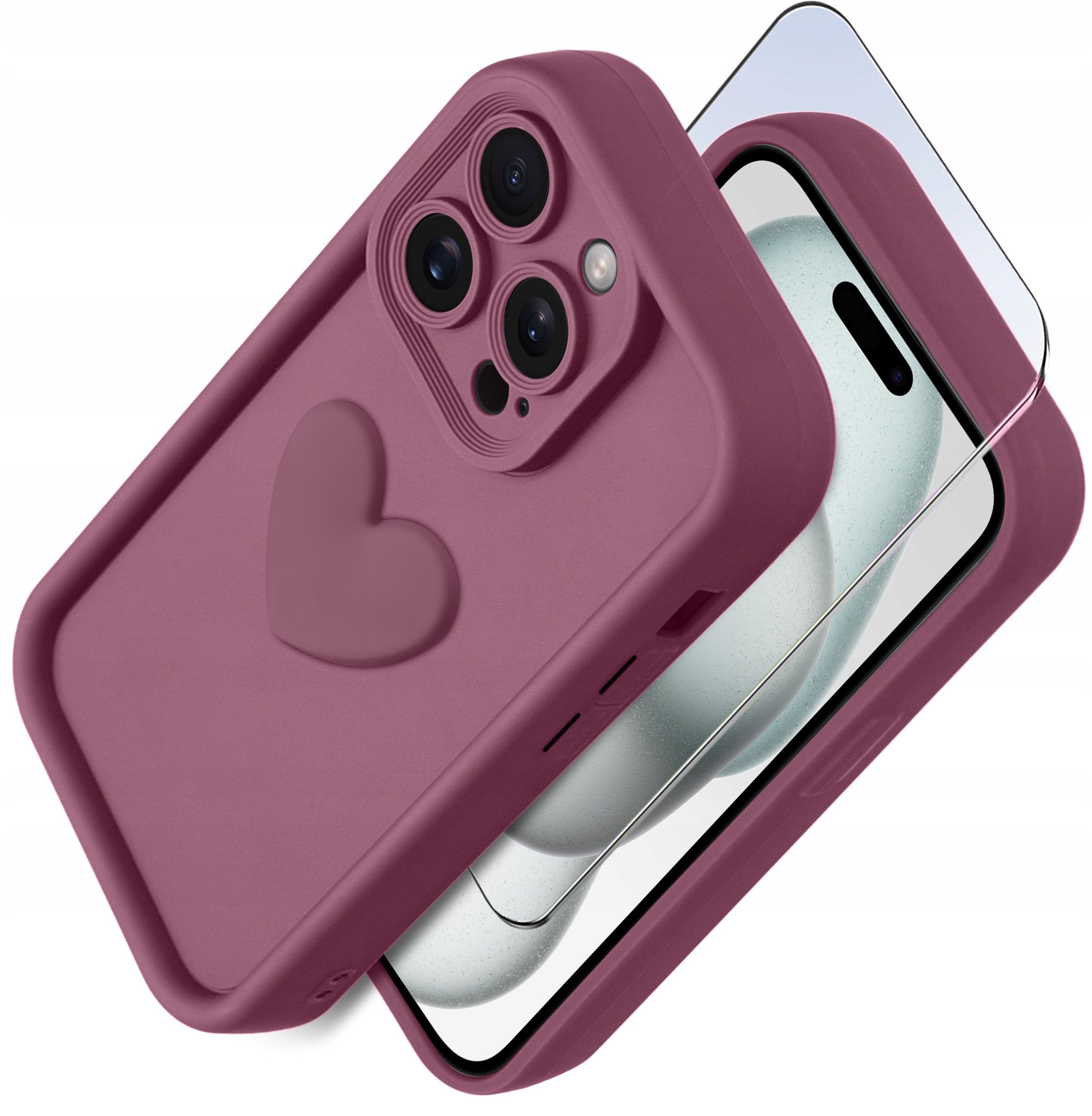 Etui do iPhone 14 Pro silikonowe MATOWE serce + Szkło ochronne na ekran 9H