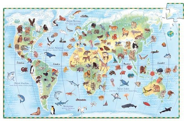 Djeco Puzzle z plakatem - Zwierzęta świata, 100 elementów (145580)