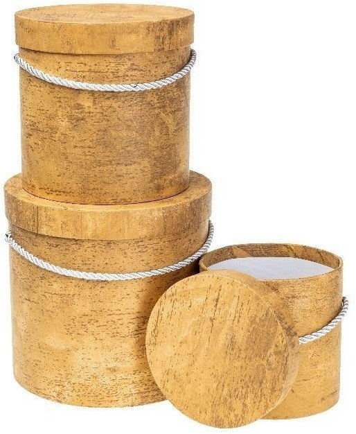 Pudełko Flower Box 3szt drewno żółte ROZETTE