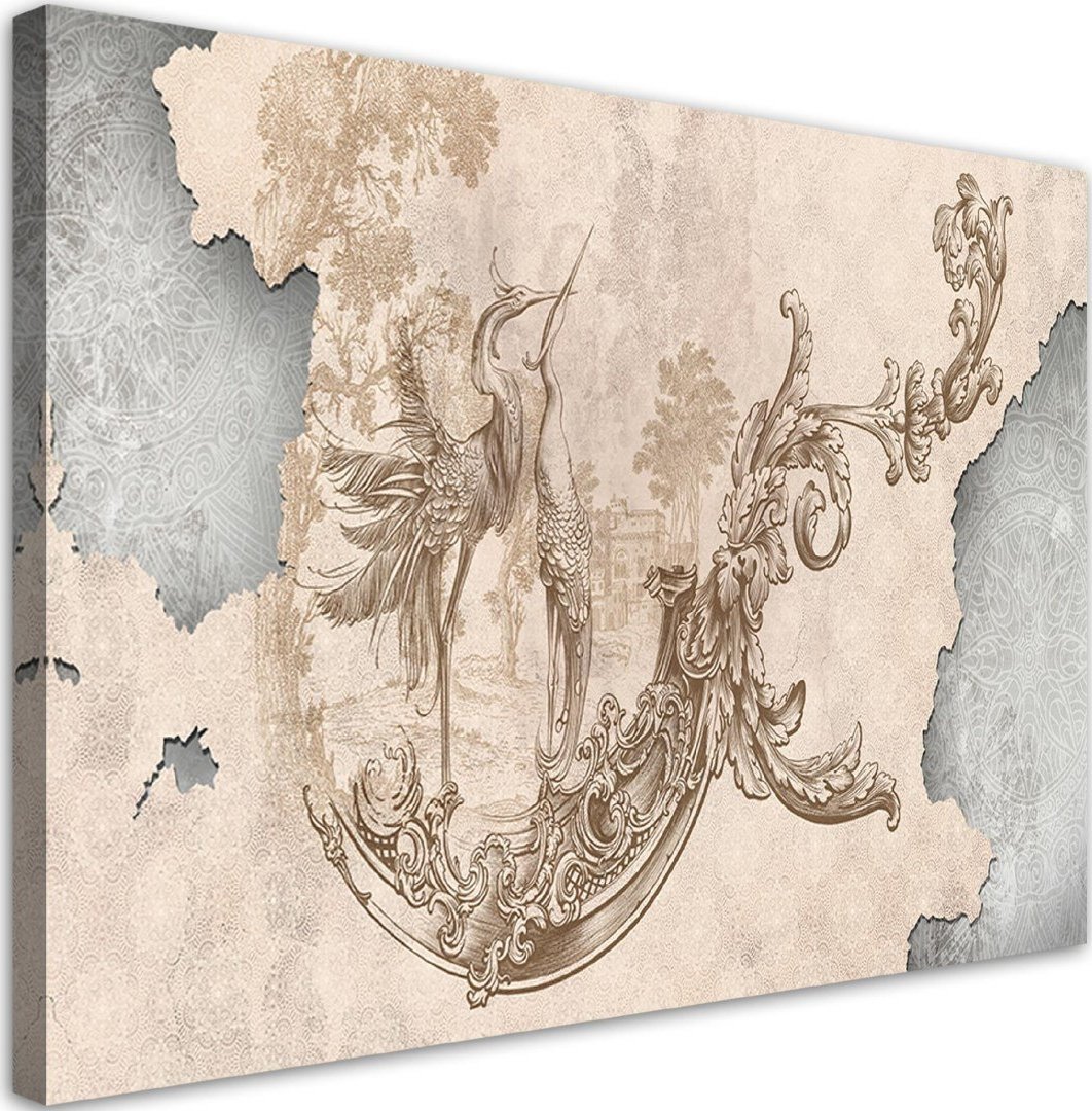 Feeby Obraz na płótnie, Ptaki i liście na orientalnym fresku - 120x80