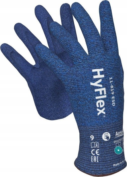 Aizsargcimdi Ansell HyFlex 11-819 ESD 7. izmers. Plans neilons spandekss. Cimdi ar nitrila putu plaukstu