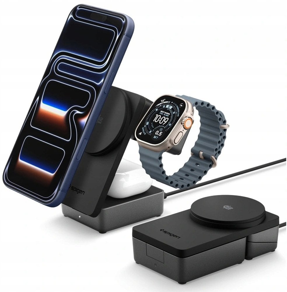 SPIGEN EF323MQ ESSENTIAL 3IN1 MAGNETIC MAGSAFE WIRELESS CHARGER 25W Qi2.2 BLACK